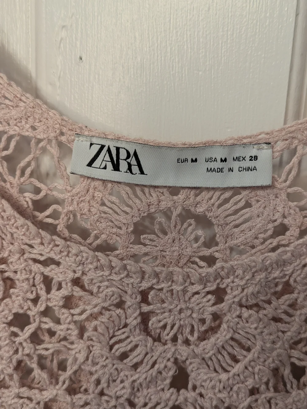 Zara Pastel Baby Pink Cropped Crochet Lace Flower Long-Sleeve Blouse